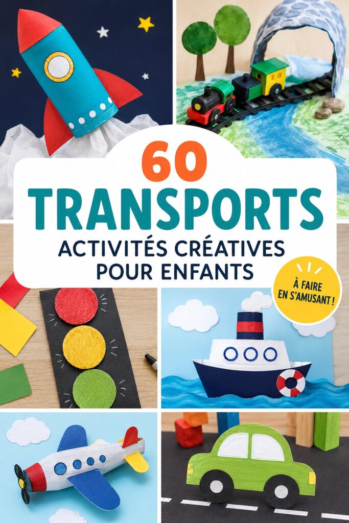 60 activités créatives pour enfants autour des transports, illustration colorée