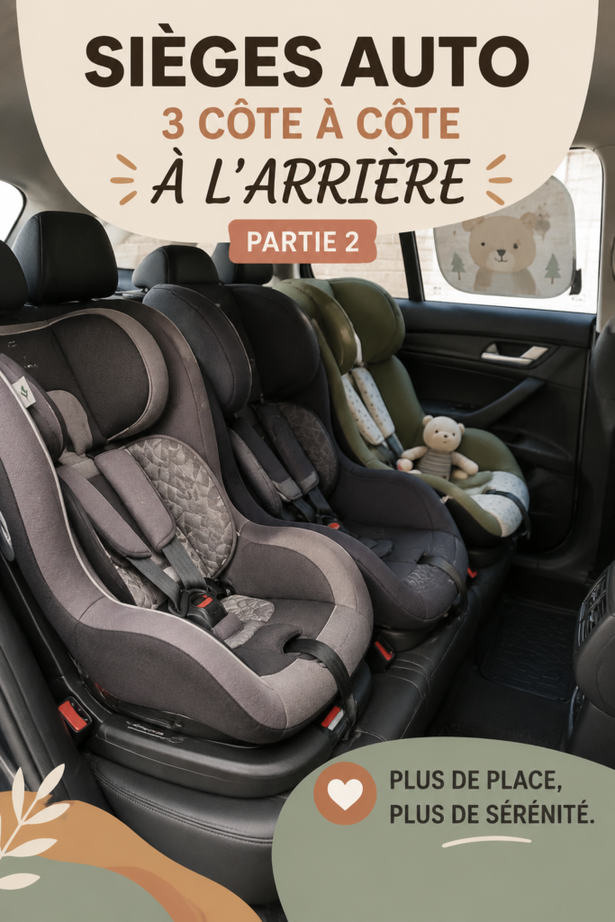 3 sièges auto installés à l'arrière d'une voiture familiale