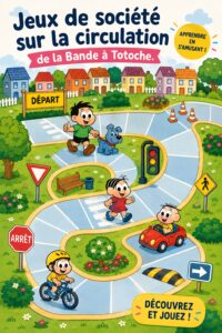 Enfants jouant à un jeu éducatif sur le transport en voiture