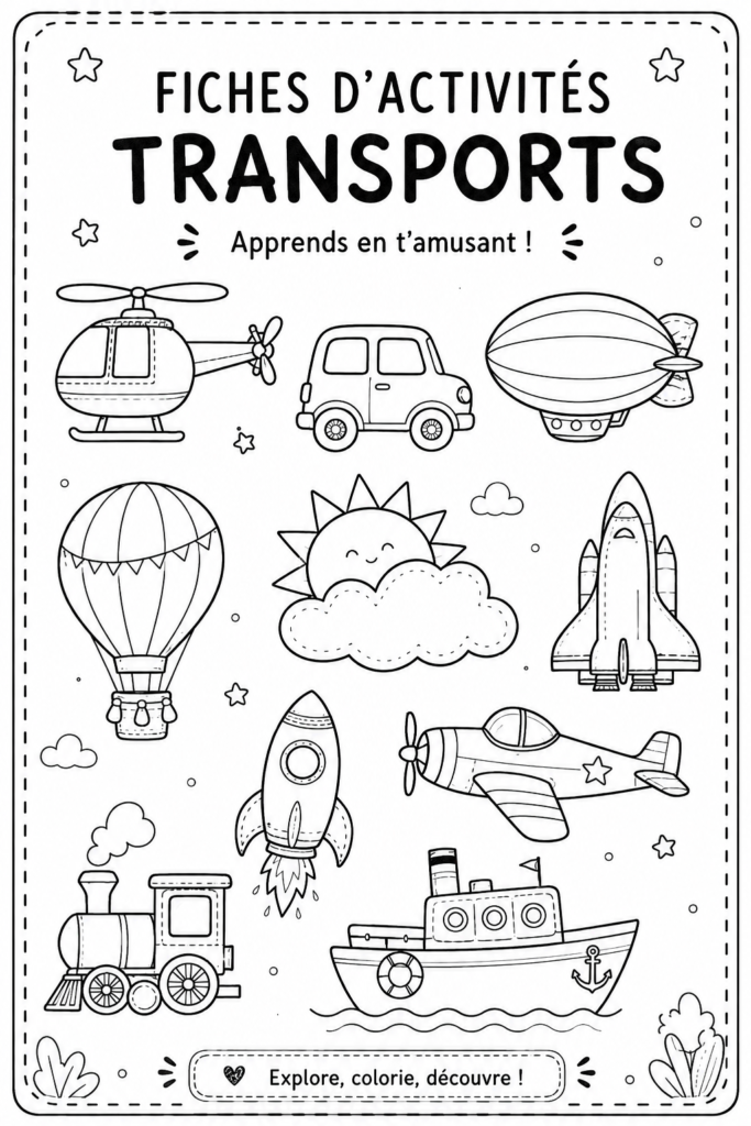 Enfants jouant avec des voitures miniatures et des jeux éducatifs sur le transport.