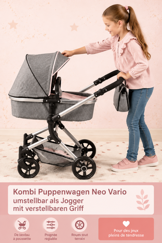 Un Kombi Puppenwagen Neo Vario en promenade avec un enfant dans un parc