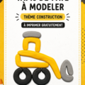 Un mat de jeu en papier illustré sur le thème de la construction, utilisé par des enfants avec des jouets.