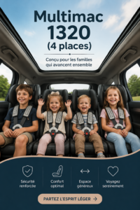 Image du siège Multimac 1320 installé dans une voiture familiale, montrant son design adapté aux enfants