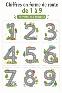 Illustration colorée d'enfants jouant avec des numéros dans une voiture