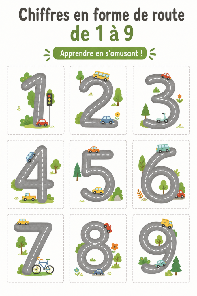 Illustration colorée d'enfants jouant avec des numéros dans une voiture