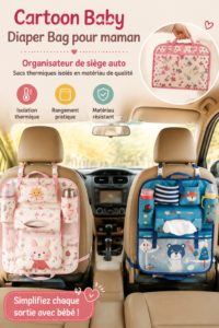 Sac à langer cartoon coloré pour le transport des essentiels de bébé.
