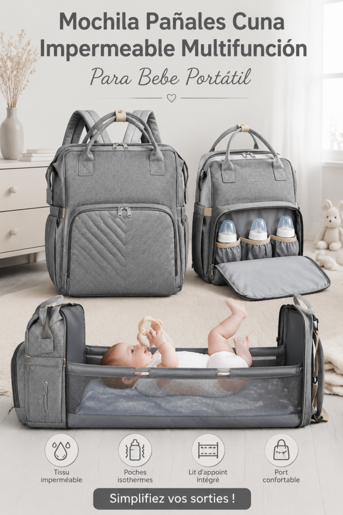 Sac à couches imperméable pour bébé avec divers compartiments