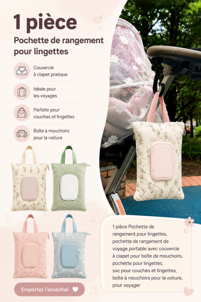 Sac de rangement pour lingettes en voiture, pratique et ergonomique.