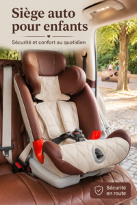 Siège auto pour enfant installé dans une voiture, offrant sécurité et confort.