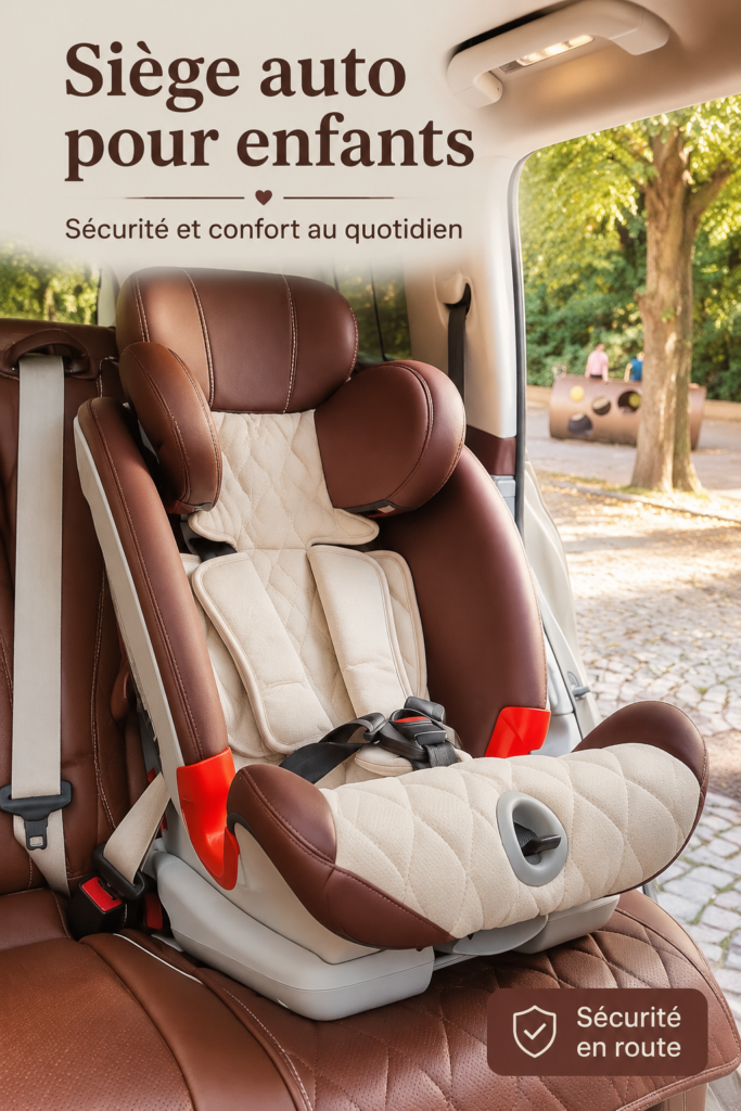 Siège auto pour enfant installé dans une voiture, offrant sécurité et confort.