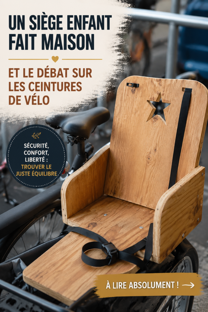 Siège auto DIY pour enfant installé dans une voiture, conçu avec des matériaux sécurisés.