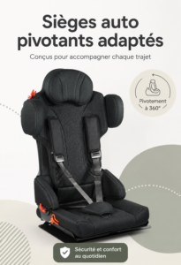 Siège auto pivotant adapté pour enfants dans une voiture familiale