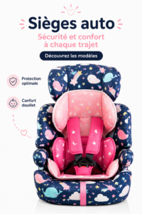 Un siège auto confortablement installé dans une voiture familiale.