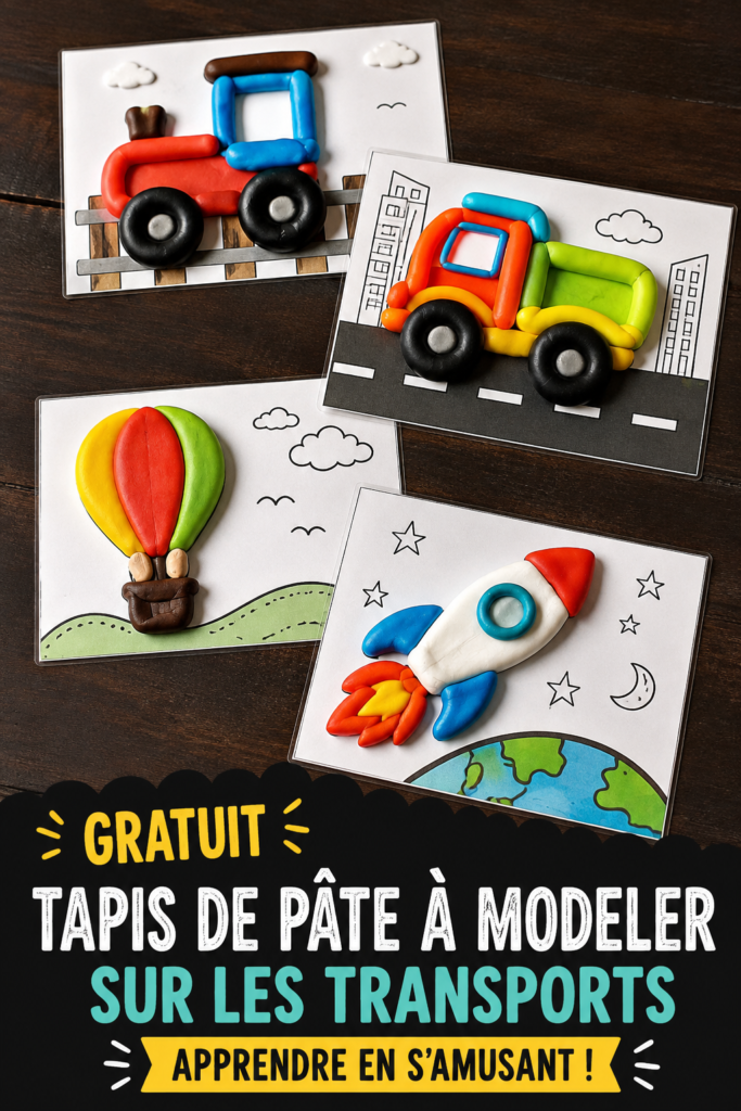 Tapis de jeu coloré sur le thème du transport pour enfants, idéal pour les voyages en voiture.