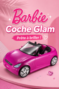 Présentation de la voiture Barbie Glam avec ses couleurs vives et ses détails fabuleux.