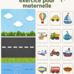 Enfant jouant avec des jouets de véhicules colorés, apprenant les noms des transports