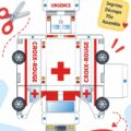 Ambulance en papier coloré réalisée par des enfants, symbolisant un moment créatif et ludique.