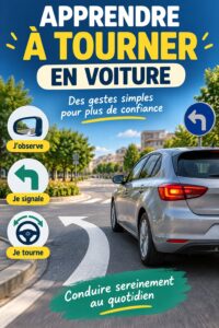 Une femme apprenant à manœuvrer son véhicule dans un parking.