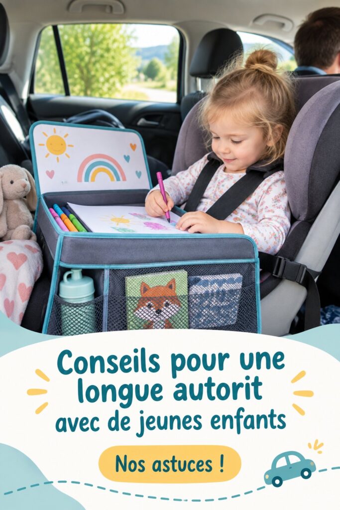 Une mère et ses enfants dans une voiture en route pour un voyage en famille, heureux et détendus.