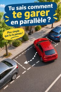 Femme utilisant des astuces de stationnement pour garer sa voiture avec succès.