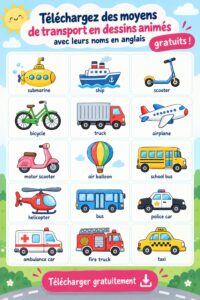Une collection de dessins animés de véhicules colorés pour enfants.