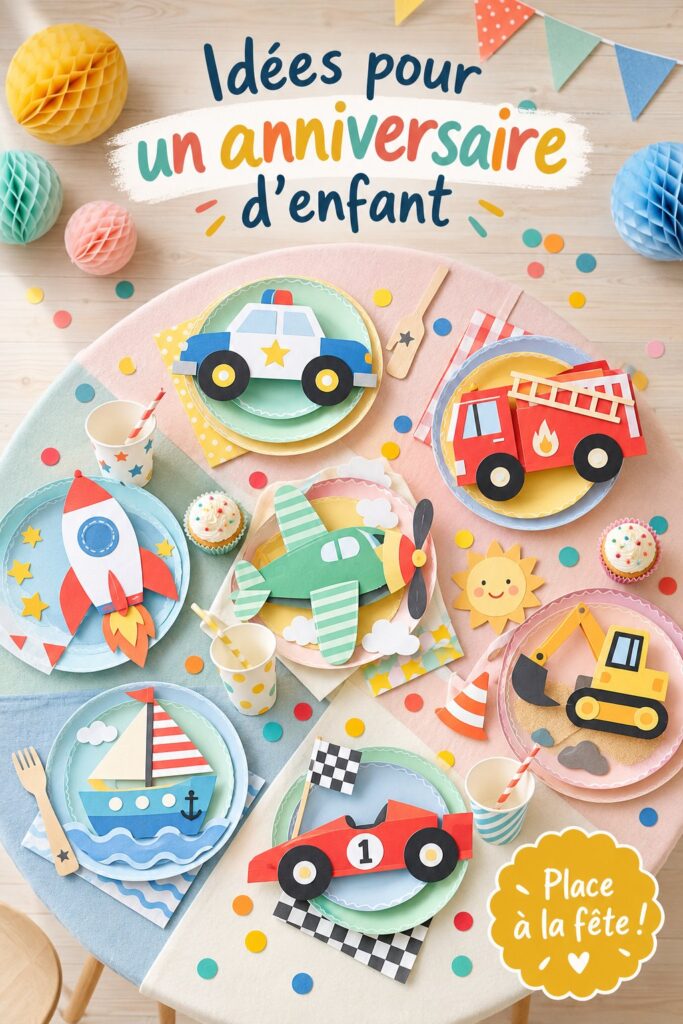 Une table décorée pour une fête d'anniversaire d'enfants avec des ballons colorés