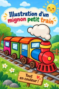 Illustration colorée d'un train cartoon pour chambre d'enfant