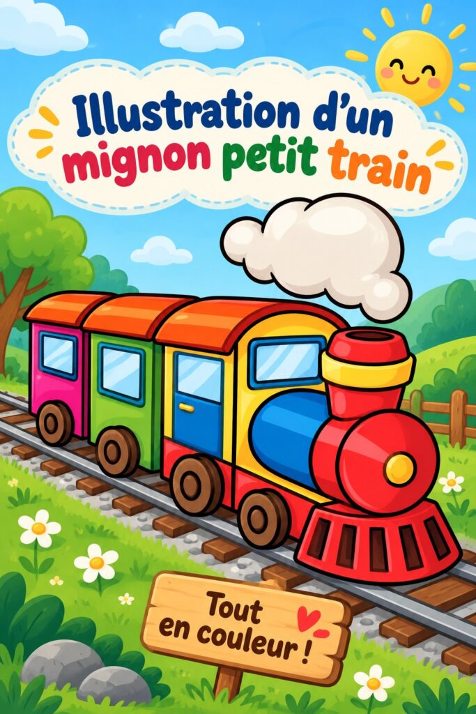 Illustration colorée d'un train cartoon pour chambre d'enfant