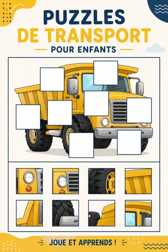 Enfant jouant avec un puzzle de transport coloré