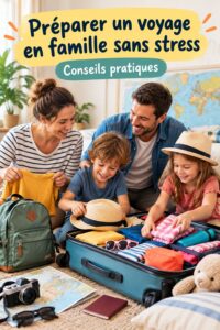 Famille préparant un voyage en voiture avec des enfants