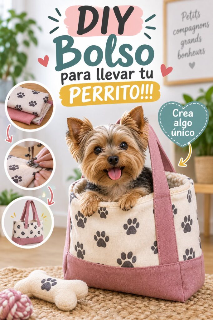 Sac de transport fait main pour chien à l'intérieur d'une voiture.