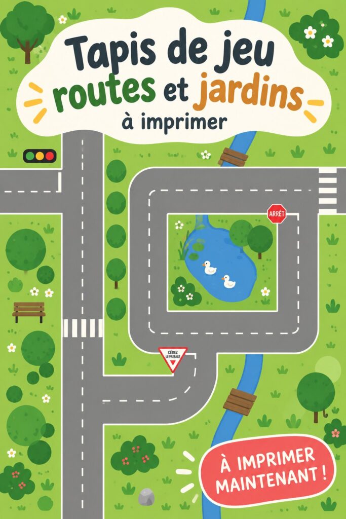 Tapis de jeu imprimable coloré pour enfants dans un jardin