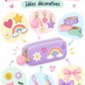 Accessoires pour personnaliser une trousse scolaire avec des décorations colorées et amusantes