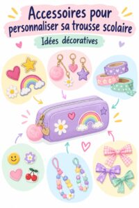 Accessoires pour personnaliser une trousse scolaire avec des décorations colorées et amusantes