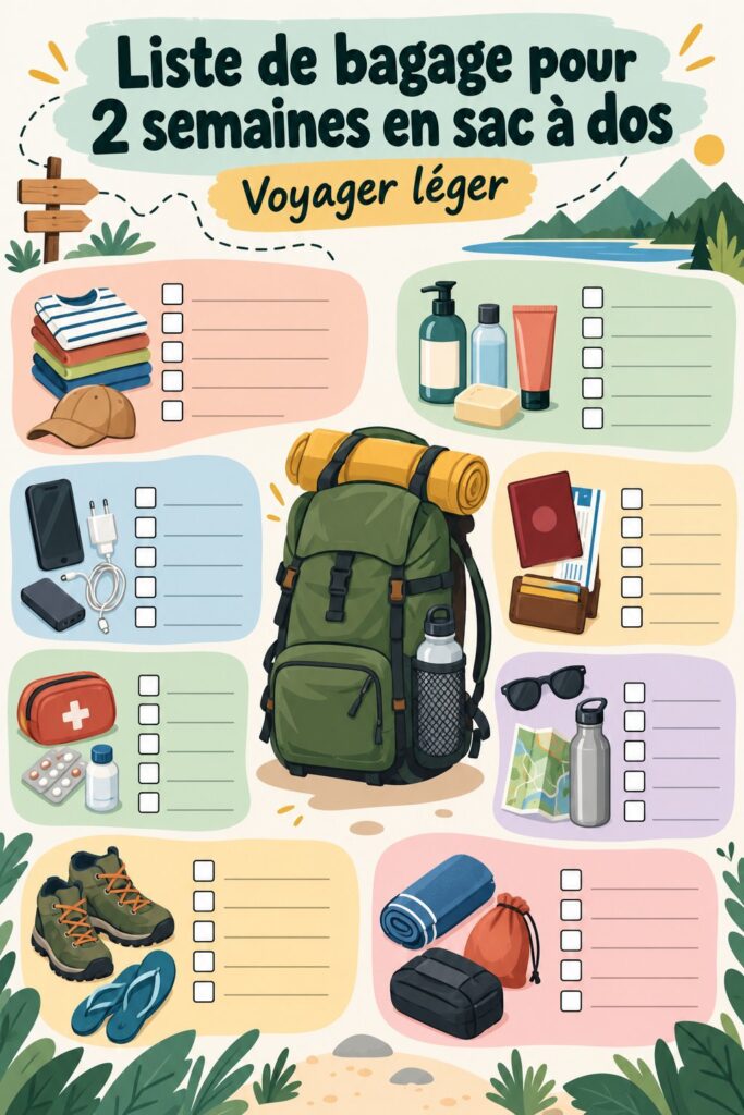 Checklist de bagages pour un voyage de deux semaines