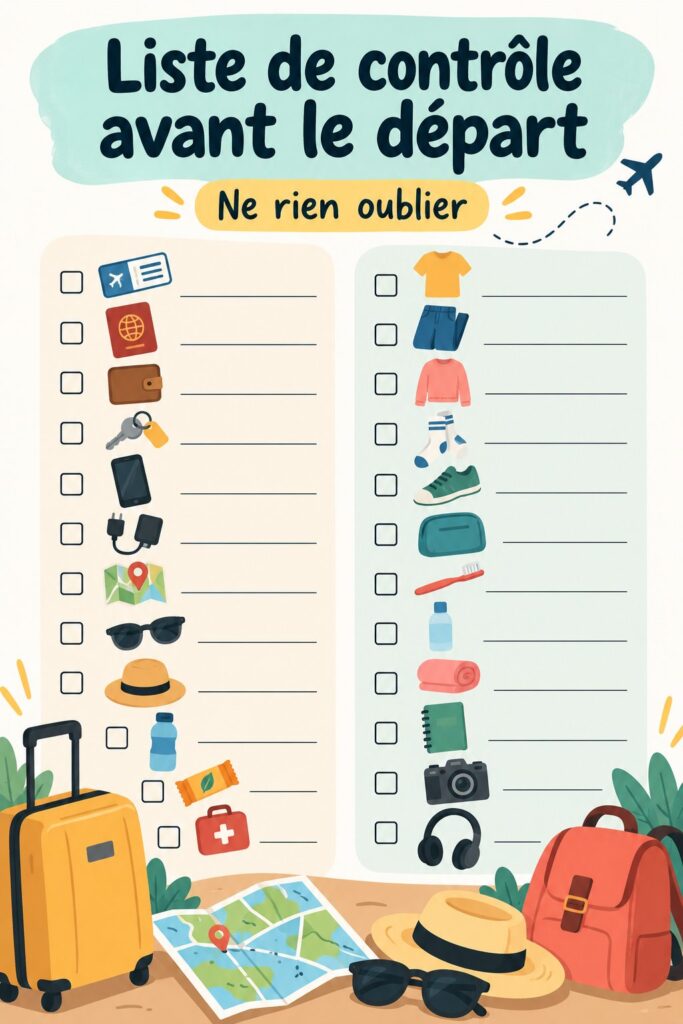Checklist pour un voyage en voiture avec enfants sur un fond ludique