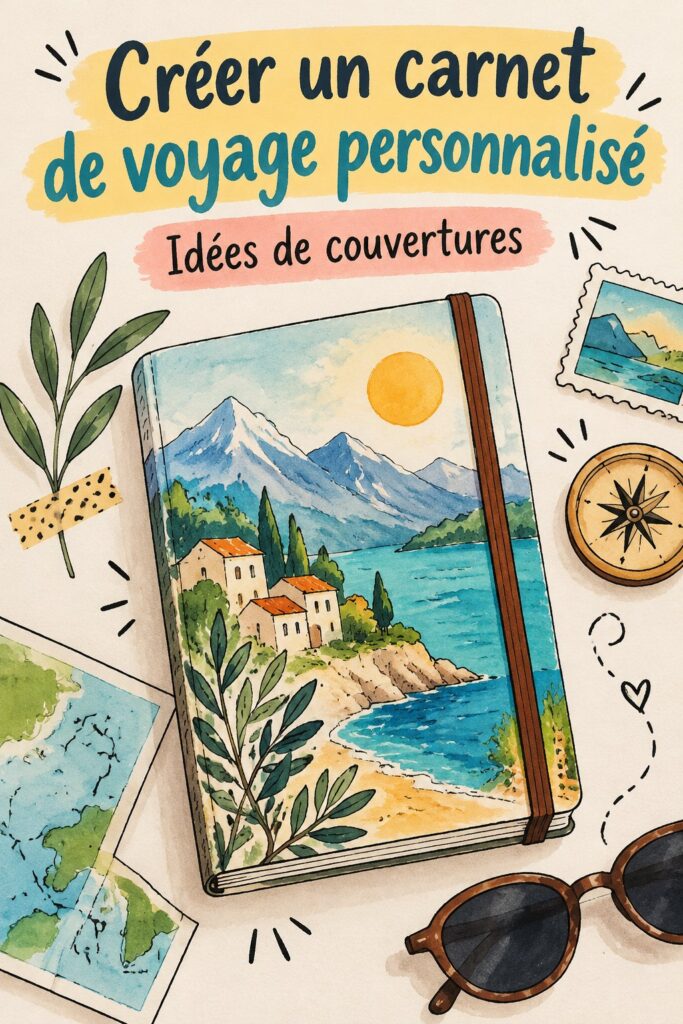 Une couverture de carnet de voyage personnalisée avec des dessins et photos