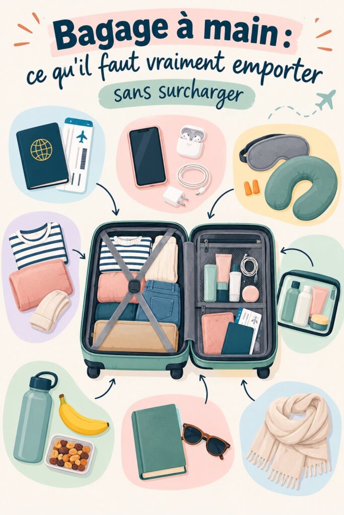 Famille préparant un bagage à main pour un voyage en voiture avec leurs enfants.