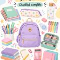 Un cartable coloré rempli de fournitures scolaires à la rentrée.