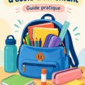 Un sac d'école coloré bien rempli avec des fournitures scolaires essentielles pour un enfant.