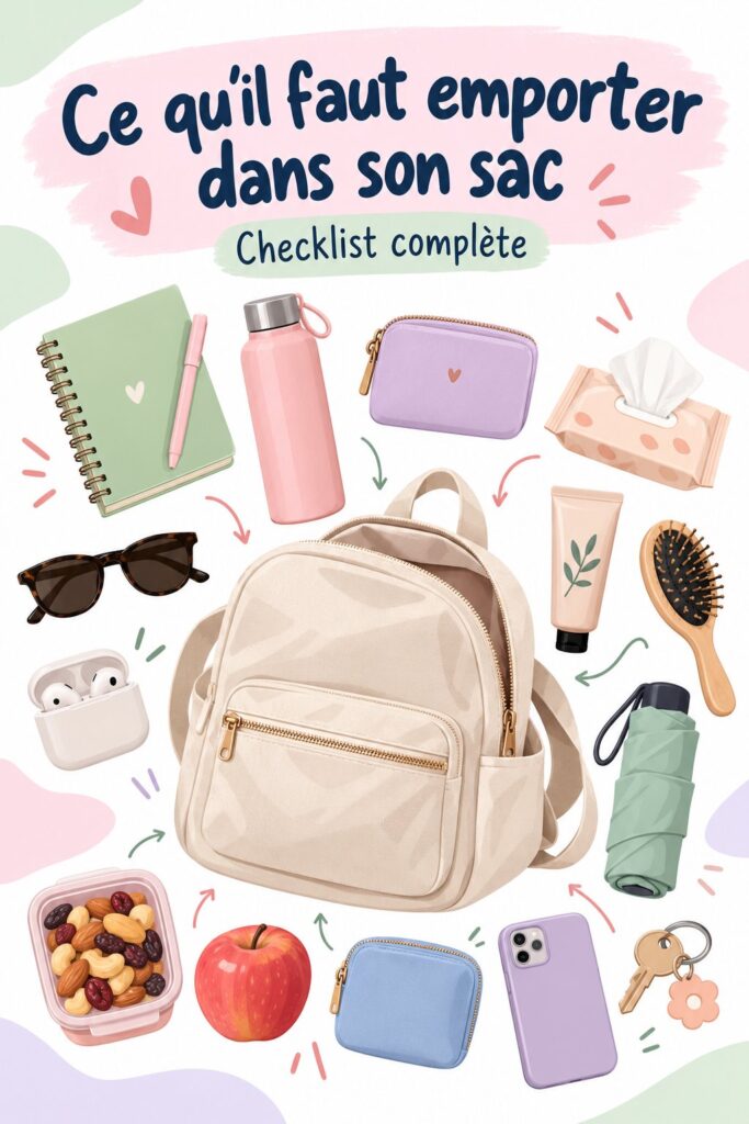 Un sac bien organisé avec des accessoires de voyage pour enfants dans une voiture.