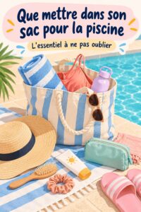 Un sac de piscine rempli d'éléments essentiels pour une journée au bord de l'eau.
