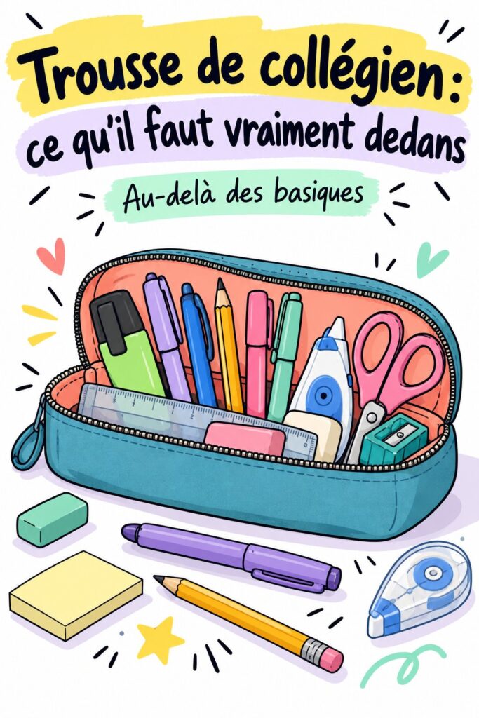 Trousse scolaire remplie de fournitures indispensables pour collégien