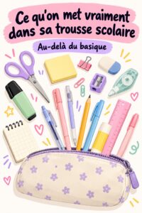 Photo d'une trousse scolaire ouverte avec des fournitures colorées.