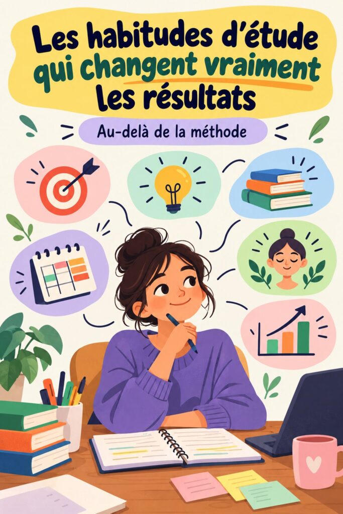 Une femme étudiant avec des livres et un ordinateur, inspirée à adopter de bonnes habitudes d'étude.