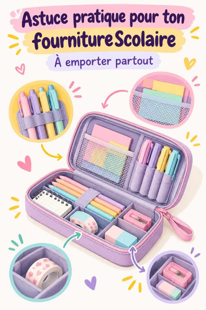 Enfant avec un kit scolaire bien organisé dans une voiture