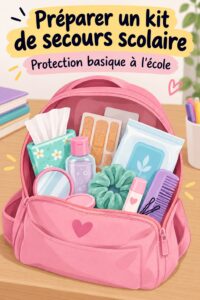 Un kit d'urgence scolaire bien préparé avec des fournitures essentielles.