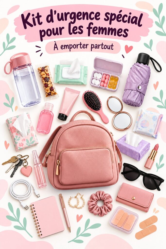 Kit d'urgence spécial pour les femmes dans une voiture.