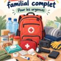 Un kit d'urgence organisé dans un coffre de voiture familiale, prêts pour un voyage sécuritaire.