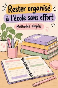 Image d'une femme organisant son espace d'étude pour la rentrée scolaire.